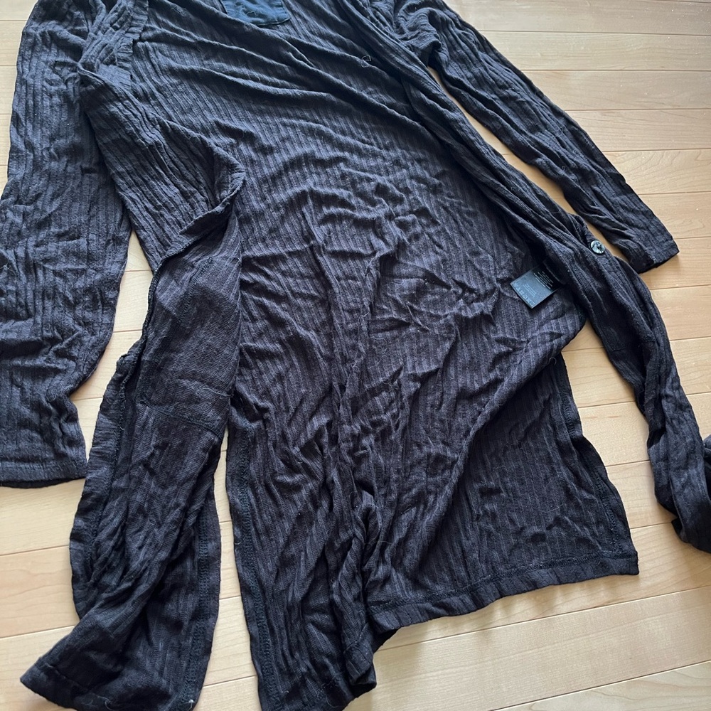Dark Brown Ribbed Button-Front Long Cardigan - Picture 3 of 3